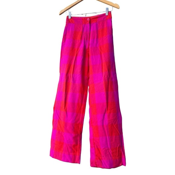 Ali Golden Silk Fly Front Pants w/ Pocket - Poppy/Plaid Pink - Picture 3 of 9